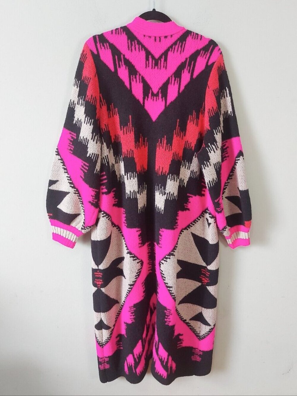 Torrid Geometric Open Front Long Duster Cardigan Plus Size 2 Pink Cozy Oversized - Picture 2 of 8
